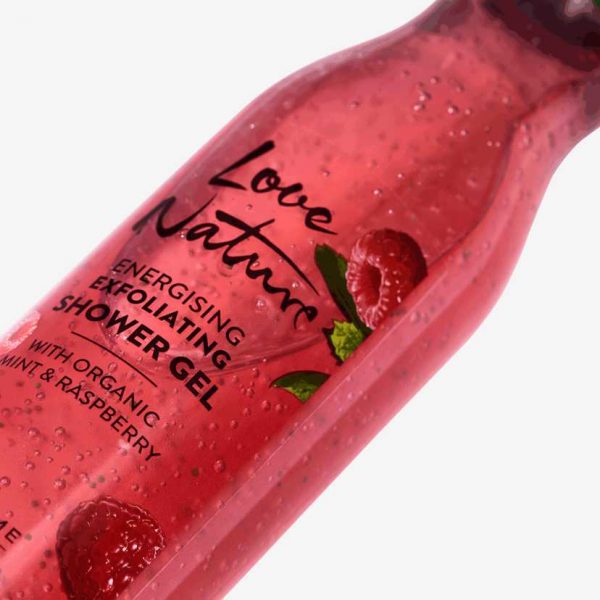 Gel de Duche Esfoliante e Energizante com Menta e Framboesa Biológicas Love Nature - Image 2
